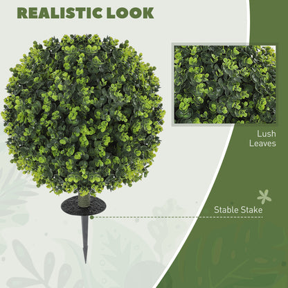 Set of 2 40 cm Artificial Boxwood Topiary Ball Bush with Integrated Ground Stake, Indoor Outdoor UV Resistant Faux Greenery, Faux Plants for Garden, Porch, Balcony