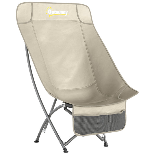 Outsunny Moon Camping Chair – Heavy Duty Folding Camp Chair, 120kg, Water-Repellent Oxford Fabric, Side Pocket & Carry Bag – Khaki