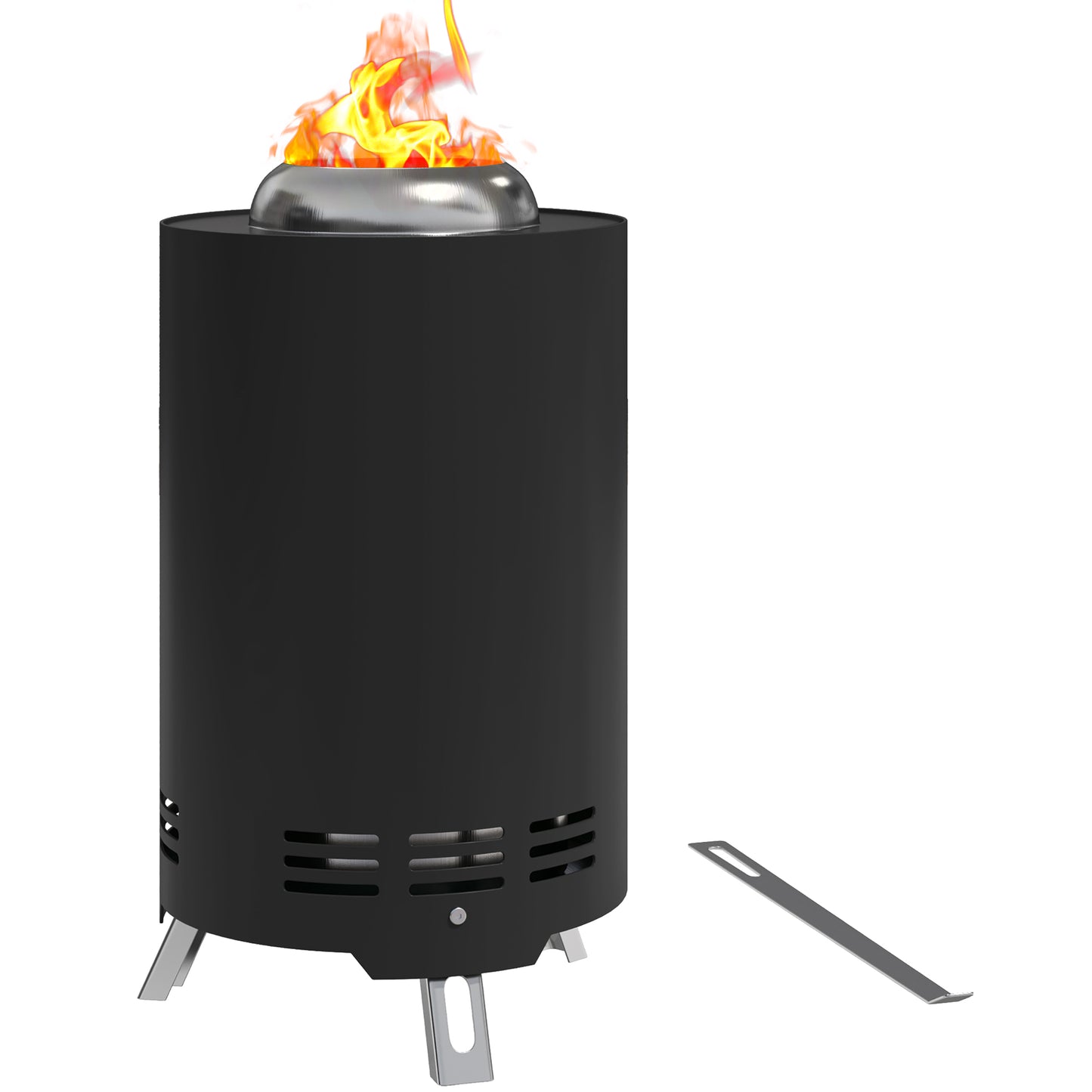 Outsunny Smokeless Fire Pit, 16 x 16 cm Stainless Steel Portable Wood Burning Firepit with Poker for Garden Camping Bonfire Party, Black