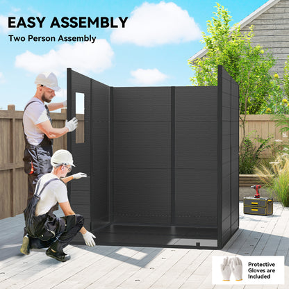 PP & Aluminium Garden Storage Shed with Floor | 3 Windows | Dual Vents | Double Doors | Lock & Keys | UV-Resistant | Water-Repellent | 40kg/m² Snow Load | 182x182x196cm | 2.89m² | Tools Bikes & BBQ | Dark Grey
