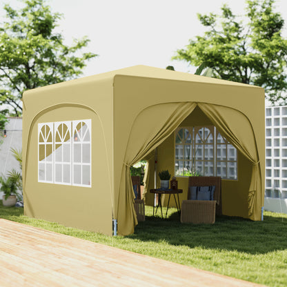 3x3m Pop-Up Gazebo | UPF50+ Oxford Fabric | 3-Height Adjustment 253-273cm | 2 Windows & Dual Doors | 8 Drainage Holes | 4 Guy Ropes & 12 Ground Stakes | Carry Bag | Fits 6-9 People | Sand