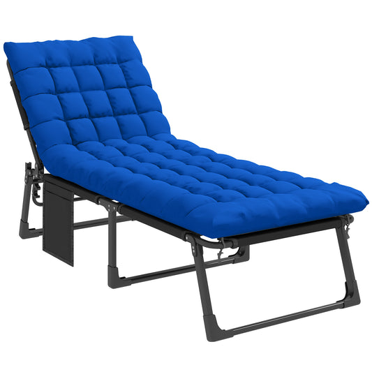 Folding Sun Lounger Camping Bed | 5 Position Recline | 68cm Mesh Seat | Removable Cushion & Headrest | Portable | 120kg | Blue