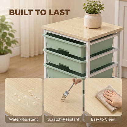 6-Tier Storage Trolley on Wheels | 5 Pull-Out Drawers | Rolling Kitchen Cart | Green