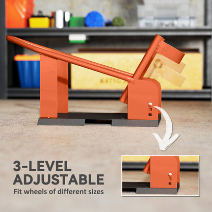 Motorcycle Wheel Chock, 816.5 kg Capacity Heavy Duty Steel Front Wheel Holder W/ 3 Height Adjustable Holes, Fits 381-533.4 mm Wheels