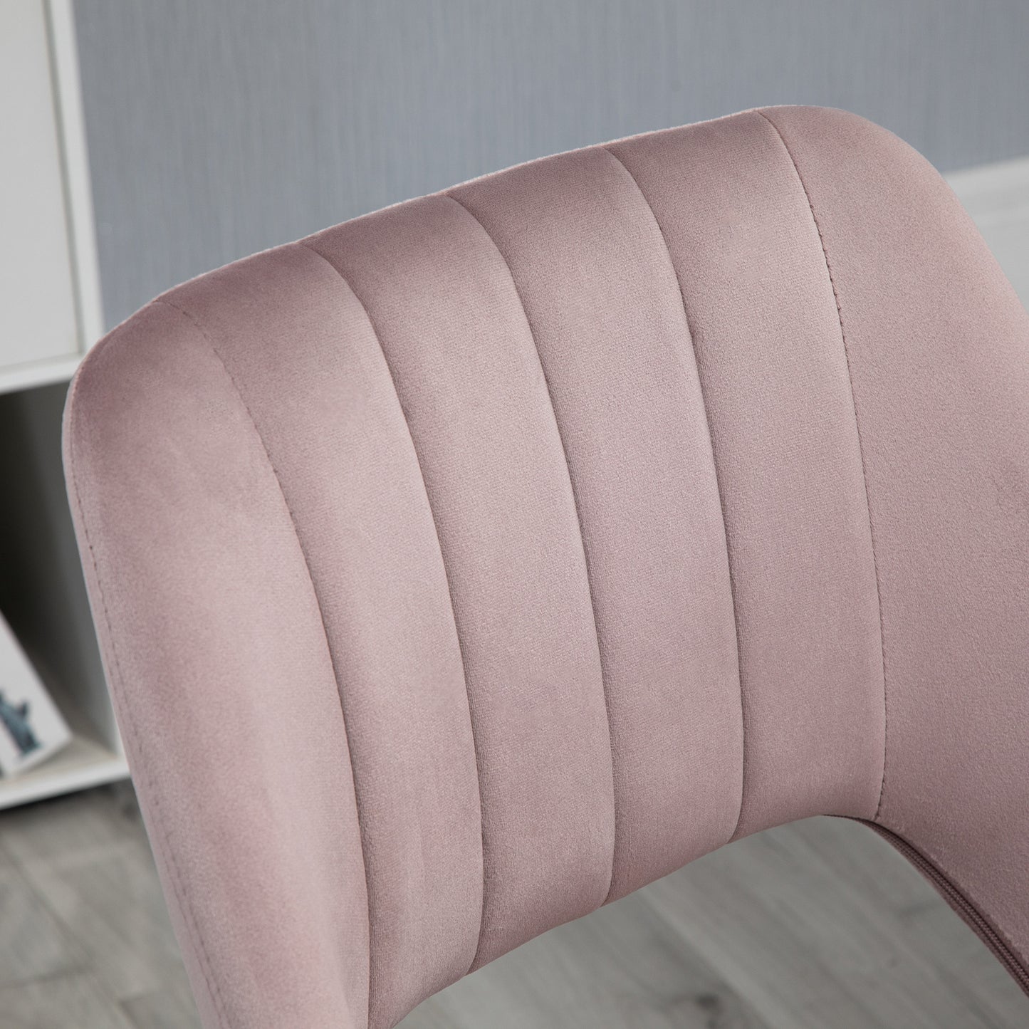 Armless Velvet-Feel Office Chair | Sponge Padded Seat & Back | 360° Swivel | 5 Wheels | Height Adjustable 46-58cm | 120kg | Bedroom Home Office Study | Pink