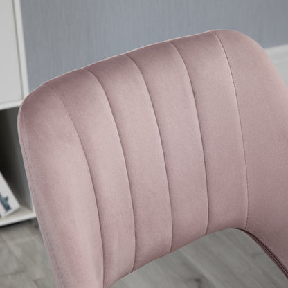 Armless Velvet-Feel Office Chair | Sponge Padded Seat & Back | 360° Swivel | 5 Wheels | Height Adjustable 46-58cm | 120kg | Bedroom Home Office Study | Pink