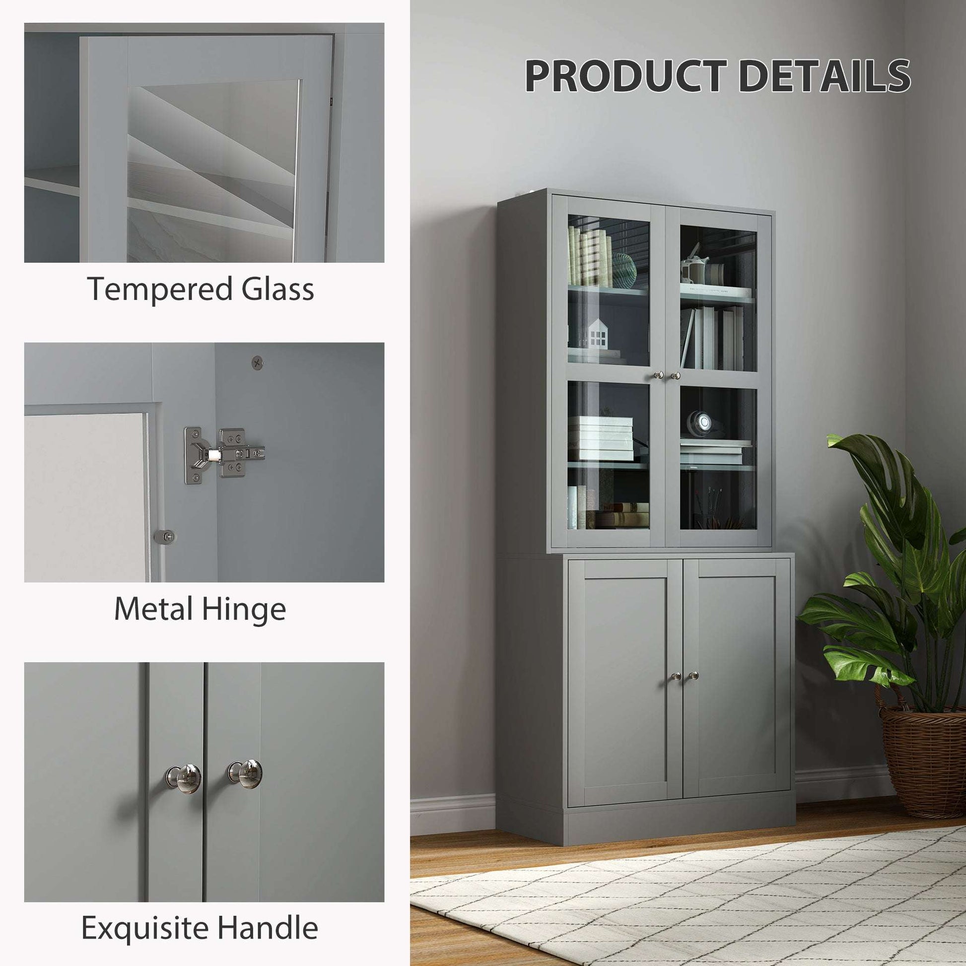 Double Storage Display Unit Cabinet - Grey