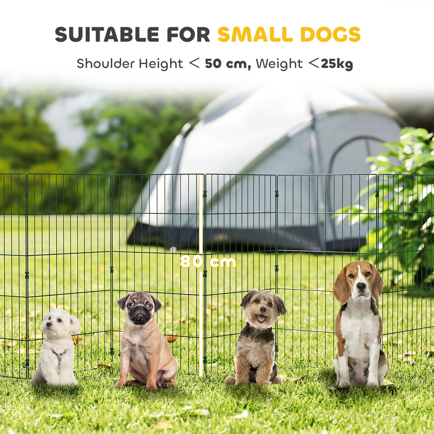 8 Panel Dog Playpen | 80cm Tall | DIY Shape | PE Coated Steel | Foldable | Outdoor Stakes | Medium Dogs up to 25kg | Green