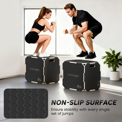 SPORTNOW 3 in 1 Wooden Plyo Box, Corner-free Non-Slip Plyometric Jump Box Step Up Platform with Handle Openings for Home Gym Exercise and Outdoor Workout, 24" x 20" x 16"