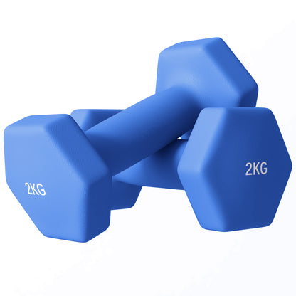 SPORTNOW 2x2kg Hexagonal Dumbbell Set | Blue | 16x7.5x7.5cm Each | Ø3.3x11cm Handle | Plastic-Coated | Non-Slip Grip | Anti-Roll Hex Design | Floor-Safe | Home Gym Workout