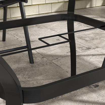 Outsunny Dia. 80cm Square Garden Dining Table with Umbrella Hole, Outdoor Dining Table with Marble Effect Top for 4 People, Black