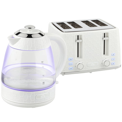 Kettle and Toaster Set, 1.7L 3000W Rapid Kettle with Strix Thermostat, 4 Slice Toaster with 7 Browning Controls, Cream