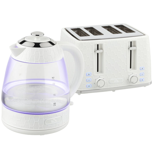 Kettle and Toaster Set, 1.7L 3000W Rapid Kettle with Strix Thermostat, 4 Slice Toaster with 7 Browning Controls, Cream