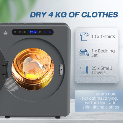 4kg Compact 40-60℃ Portable Small Space Tumble Dryer - Grey