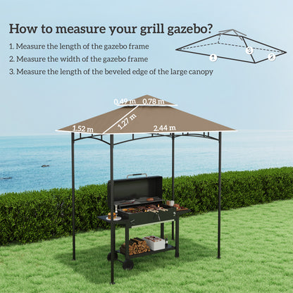 Grill Gazebo Replacement Canopy Roof for 1.5 x 2.4m Frame, UPF50+ Protection, Double Tiered 5' x 8' Outdoor BBQ Gazebo Cover Replacement