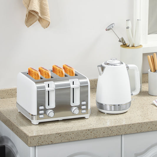 Stainless Steel Kettle and Toaster Set, 1.7L 3000W Rapid Boil Jug Kettle with UK Strix Thermostat, Limescale Filter, 4 Slice Toaster with 7 Browning Controls