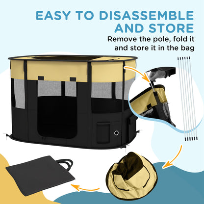 PawHut Foldable Camping Dog Pen with Storage Bag for Indoor/Outdoor Use, Yellow