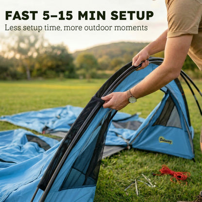 4-Person Family Camping Tent | 2 Rooms | Removable Divider | 3000mm Waterproof | Level 4 Wind Resistance | 7 Storage Pockets | Sets Up in 5-15 Mins | 565 x 370 x 200cm | Sky Blue & Grey