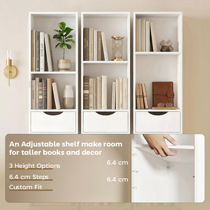 Bookcase with Drawers Adjustable Shelf Bookshelf with 2 Drawers and Cabinet 158cm, White / Grey