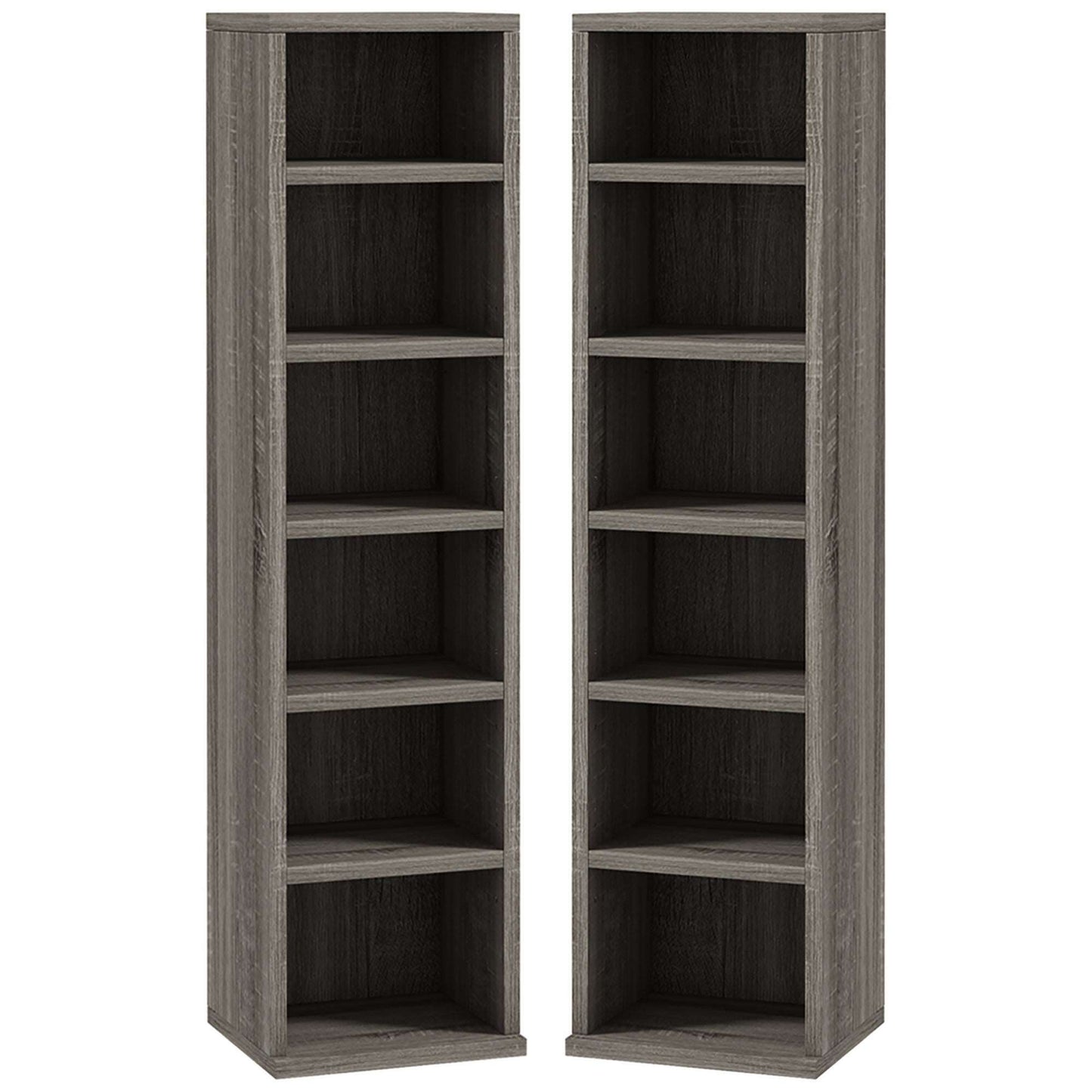 CD Media Display Shelf Unit Tower Rack with Adjustable Shelves, Set of 2