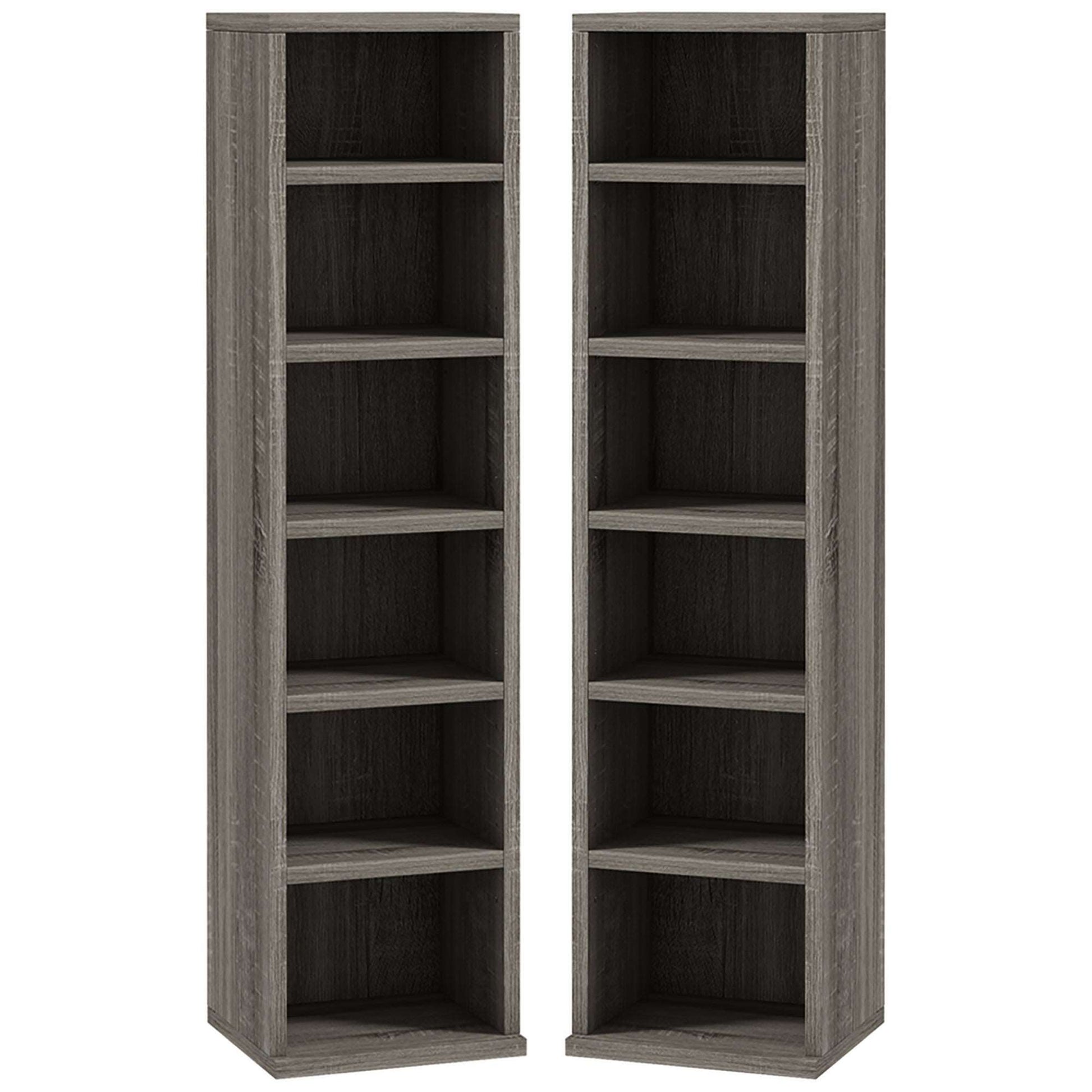 CD Media Display Shelf Unit Tower Rack with Adjustable Shelves, Set of 2
