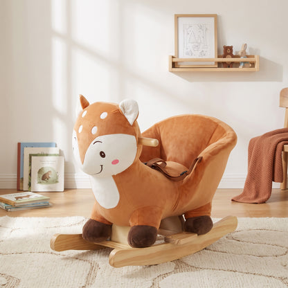 Rocking Horse Ride-On Toy | Brown Deer Design with Sounds, Safety Belt & Rocking Stoppers | 12-36 Months | 25 kg