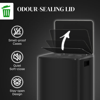 50L Dual Compartment Stainless Steel Bin, with Deodoriser Holders - Black