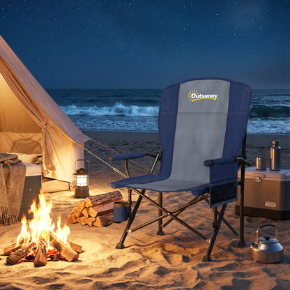 Padded Folding Camping Chair | 50cm Seat | Side Pocket | Cup Holder | Water Repellent Oxford | Carry Bag | 150kg | 59x60x94cm | Dark Blue