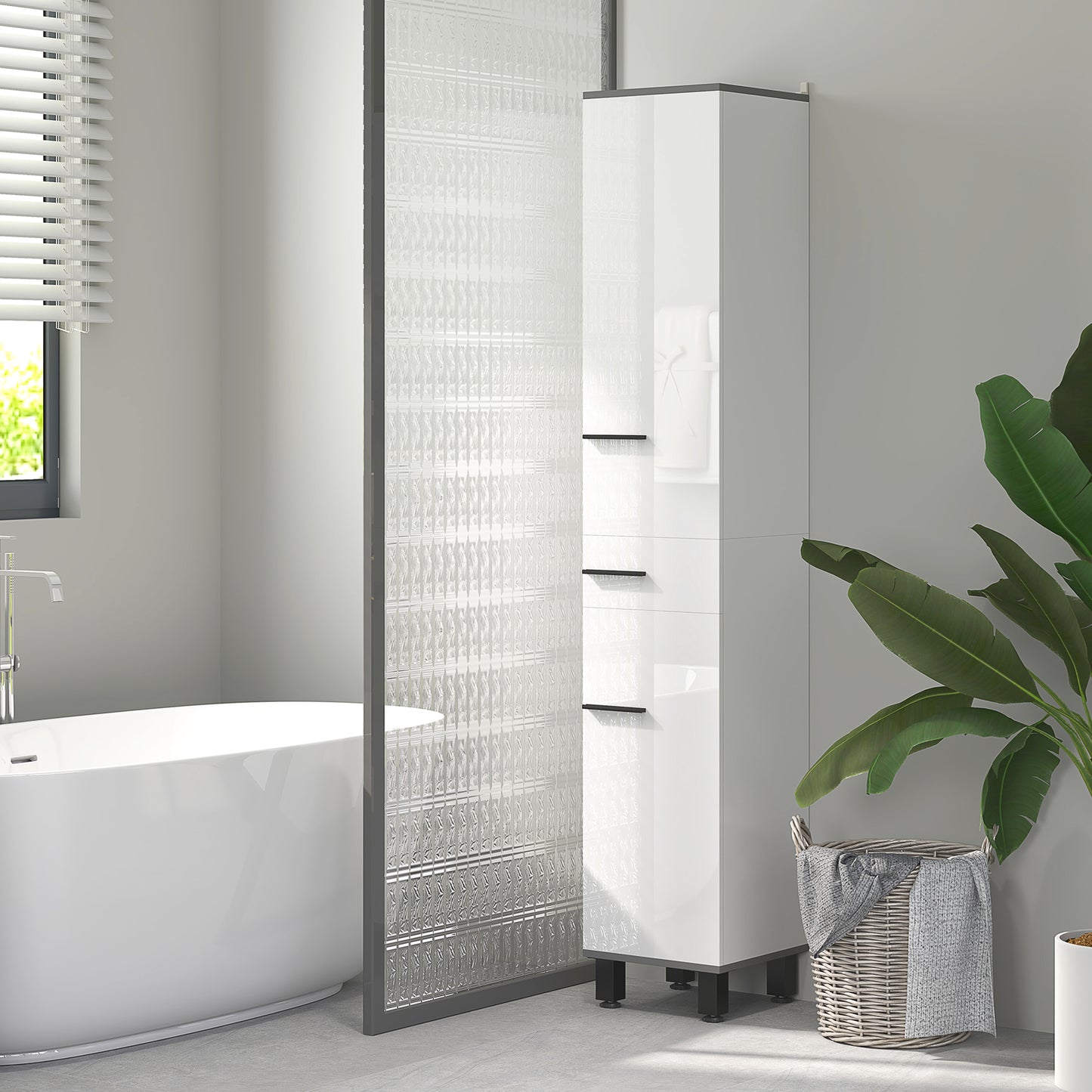 190cm Slim Bathroom Storage Cabinet - White