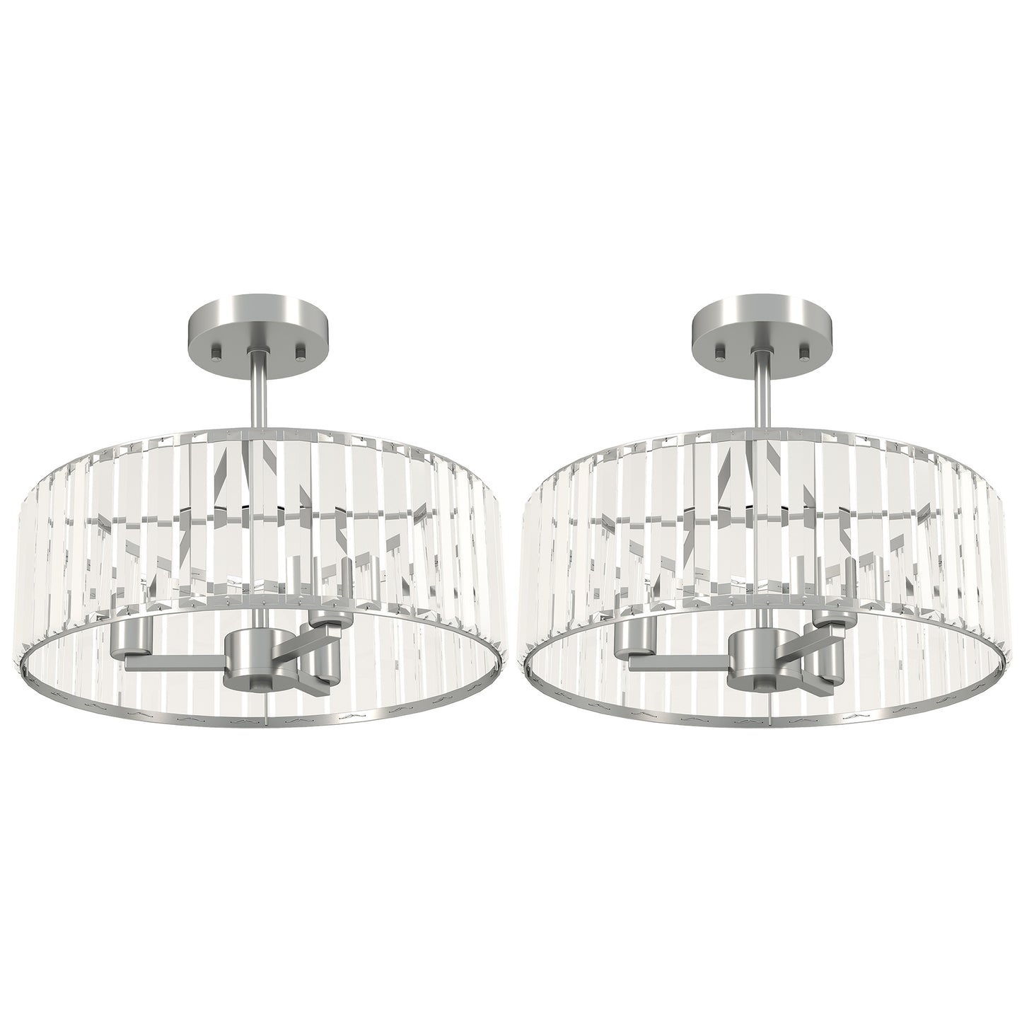 Set of 2 Crystal Ceiling Lights | Semi Flush Mount | 3-Light E14 | Modern Chandelier Style | Metal Frame | Clear Crystal Shade | Φ39x32cm | 40W AC220-240V | Silver Tone