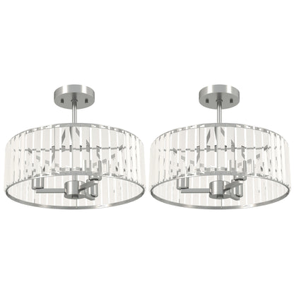 Set of 2 Crystal Ceiling Lights | Semi Flush Mount | 3-Light E14 | Modern Chandelier Style | Metal Frame | Clear Crystal Shade | Φ39x32cm | 40W AC220-240V | Silver Tone