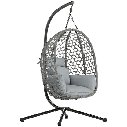 Hanging Egg Chair | Handwoven Rattan | Foldable Basket | 15cm Cushion & Headrest | Dark Grey