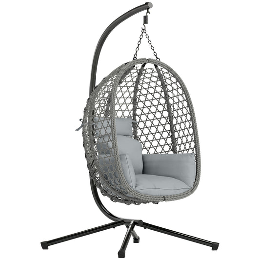Hanging Egg Chair | Handwoven Rattan | Foldable Basket | 15cm Cushion & Headrest | Dark Grey