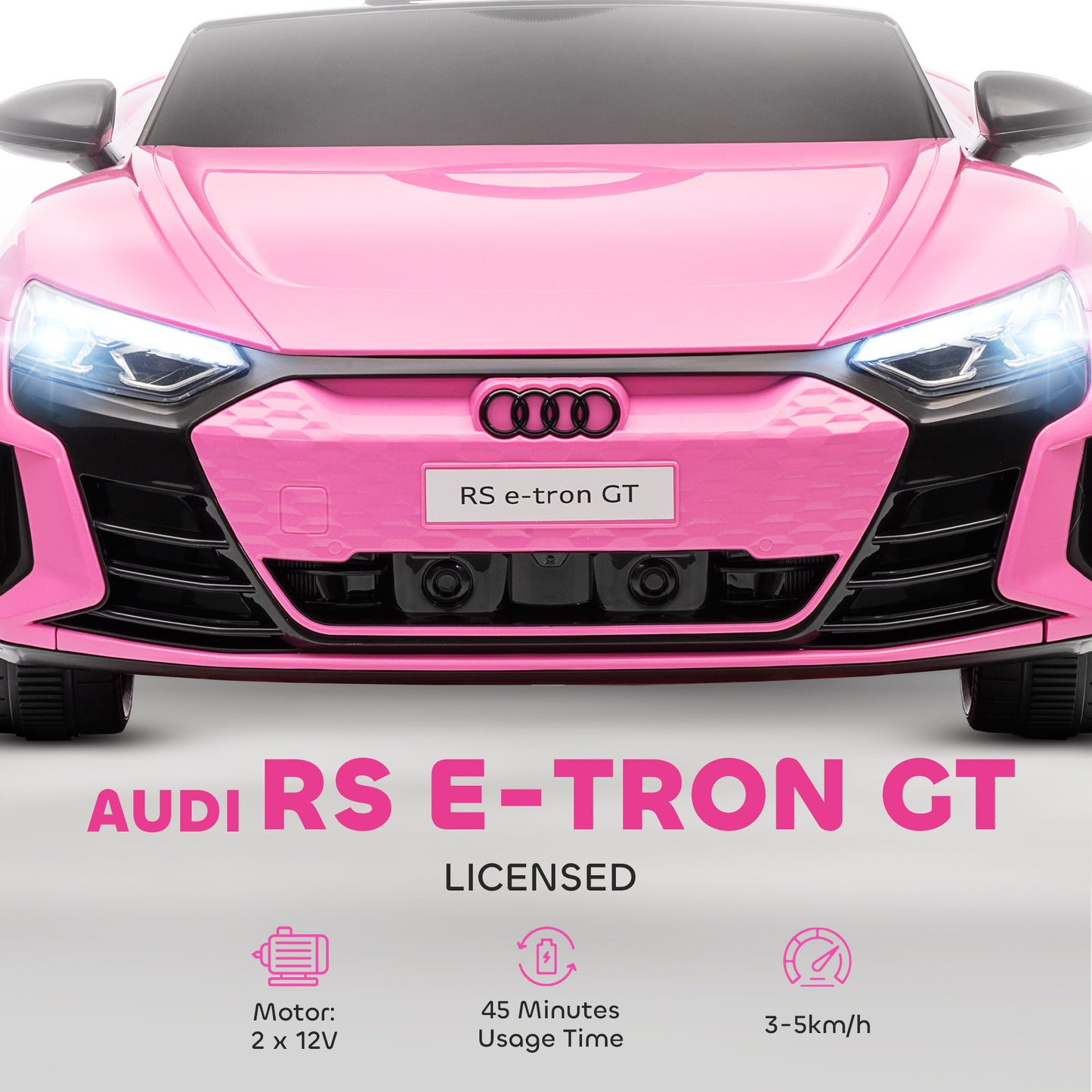 Audi RS E-Tron GT Licensed 12V Kids Electric Ride-On Car, with Remote Control, Suspension System, Lights, Music, Motor - Pink