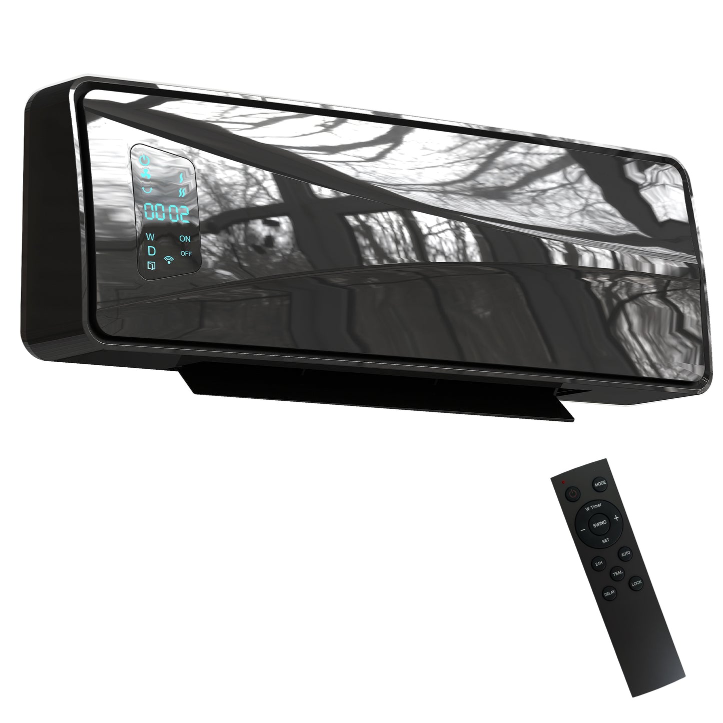 2000W Ceramic Electric Heater with Fan, Adjustable Thermostat, Wall Mounted - Black / White