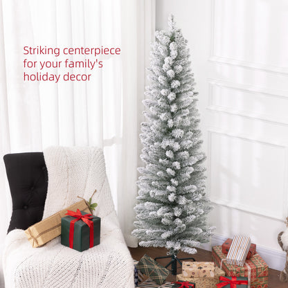 5ft Artificial Pencil Christmas Tree with 263 Snow Flocked Tips, Metal Base