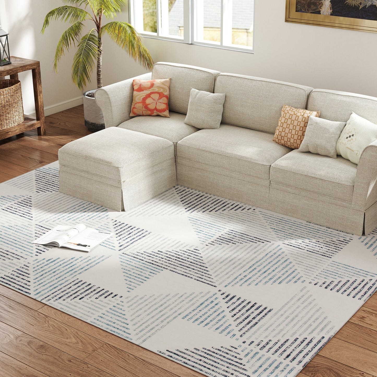 Modern Geometric Area Rug | Machine Washable | 100% Polyester Plush | TPR Non-Slip Backing | 290x200cm | Multi-Coloured Mixed Grey | Living Room Bedroom Dining Room Home Office