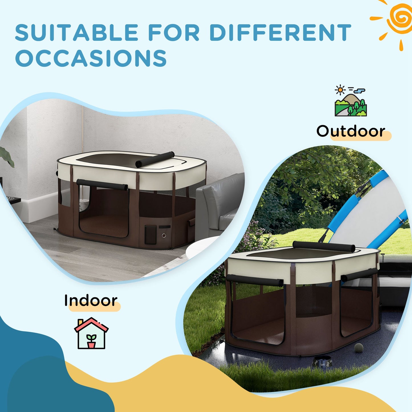 PawHut Foldable Dog Pen with Storage Bag for Indoor/Outdoor Use, Brown