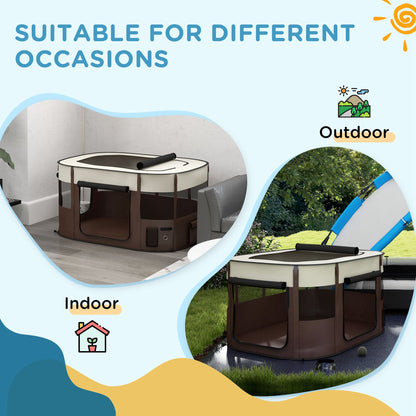 PawHut Foldable Dog Pen with Storage Bag for Indoor/Outdoor Use, Brown