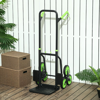 DURHAND Steel Climbing Stairs Trolley Hand Trucks 6-Wheels Foldable Load Cart 120kg, Green / Orange