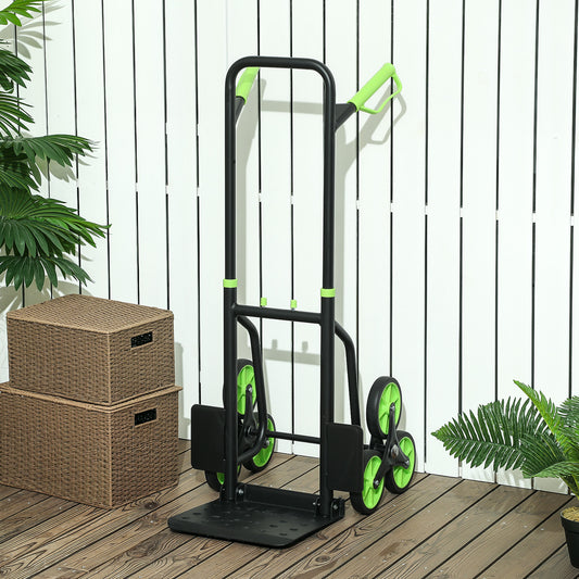 DURHAND Steel Climbing Stairs Trolley Hand Trucks 6-Wheels Foldable Load Cart 120kg, Green / Orange