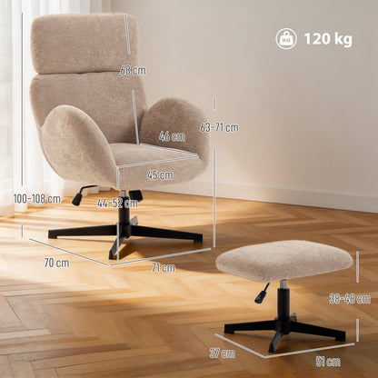 Swivel Armchair and Footstool Set, Height Adjustable Accent Chair with Adjustable Headrest, Rocking Function