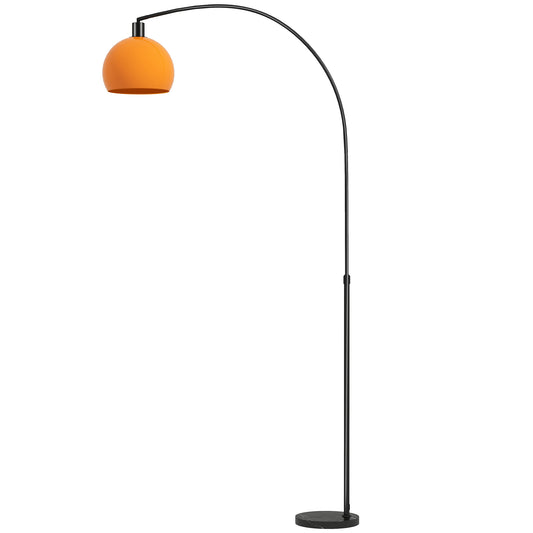 Modern Floor Lamp | Marble Base | Curved Head | Round Shade | Foot Switch | E27 | LED Compatible | 180cm | Black