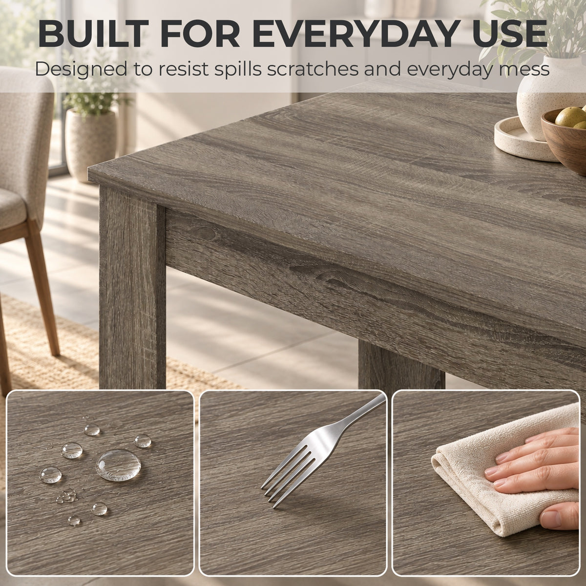 3 Piece Dining Table & 2 Bench Set | 110 x 70cm Table | Tuck-Under Seating for Up to 4 | Grey Wood Effect