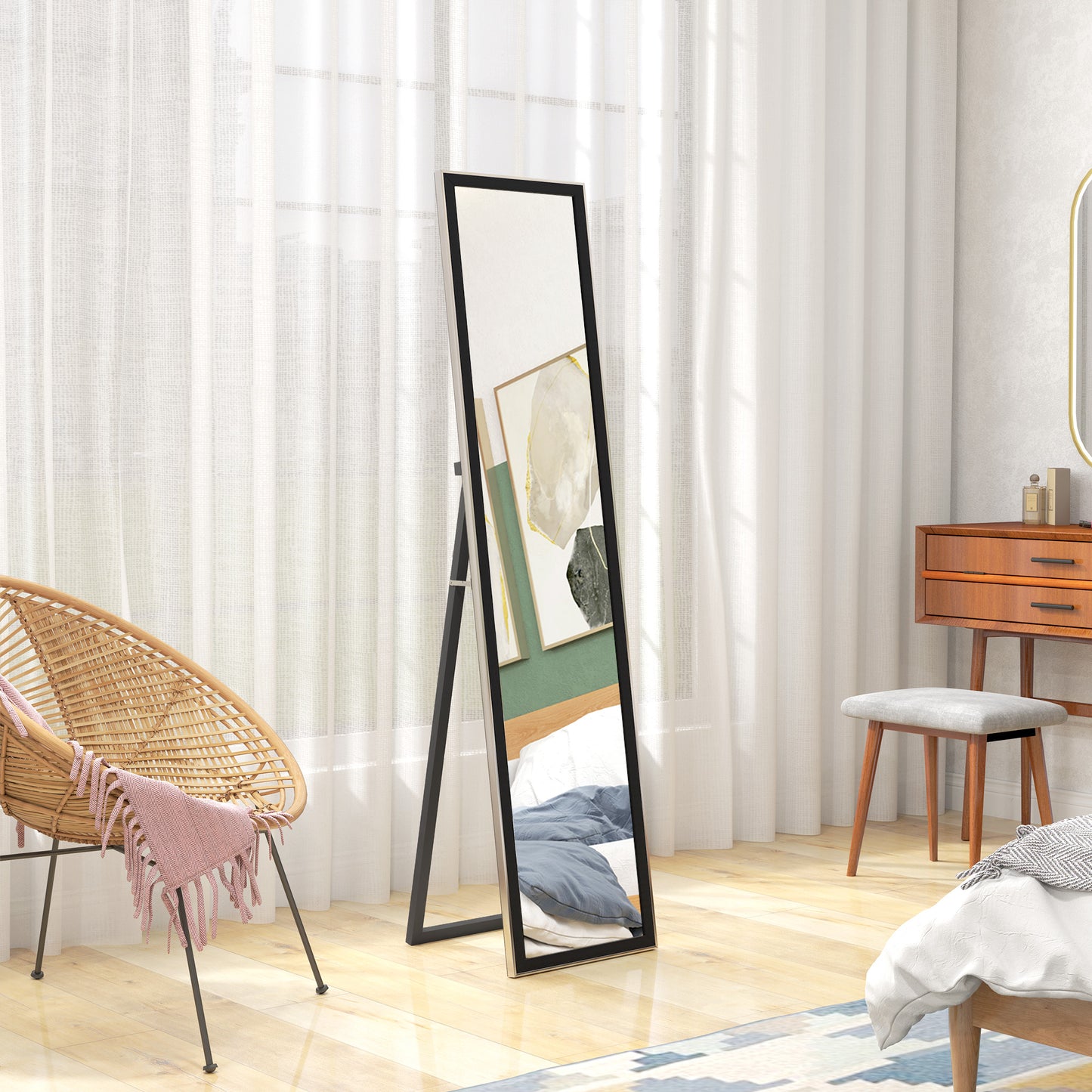 Full Length Mirror, 37 x 157cm Wall Mounted, Leaning, Free Standing Mirror, Framed Full Body Mirror for Living Room, Bedroom, Black