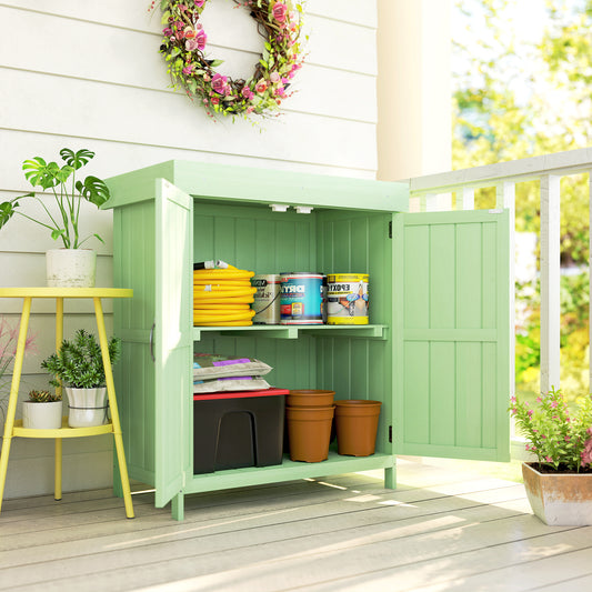 Small Shed, Wooden Garden Shed with Openable Hinged Roof and Removable Shelf, 74 x 43 x 88 cm, Light Green