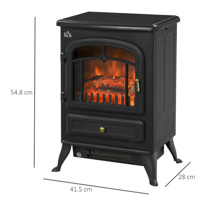 HOMCOM Freestanding Electric Fireplace Indoor Heater Glass View Log Wood Burning Effect Flame Portable Fireplace Stove 950/1850W