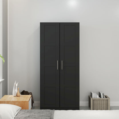 Double Paneled Door Wardrobe, with Shelves - Black
