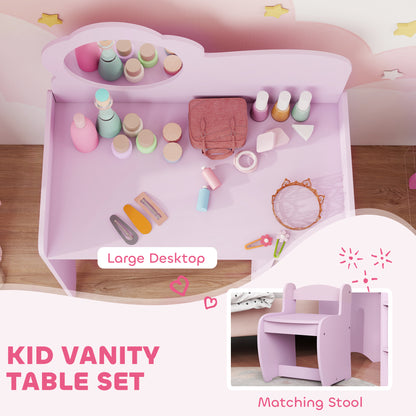 AIYAPLAY Kids Dressing Table with Mirror, Stool, Kids Vanity Table with Shelves, for Ages 3-8 Years, Purple