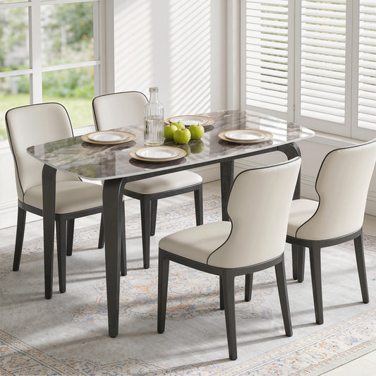 Sintered Stone Dining Table | 4 Seater | 130x70x75cm | Heat & Scratch Resistant | Stain-Resistant | Metal Legs | Adjustable Feet | Brown